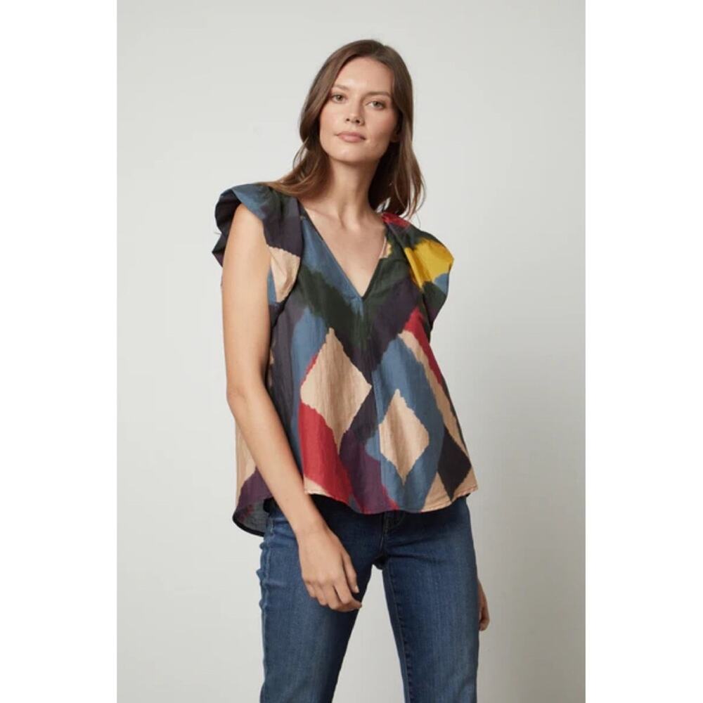 Velvet by Graham and Spencer Silk Blend Tamara Printed Top XS - Picture 2 of 10